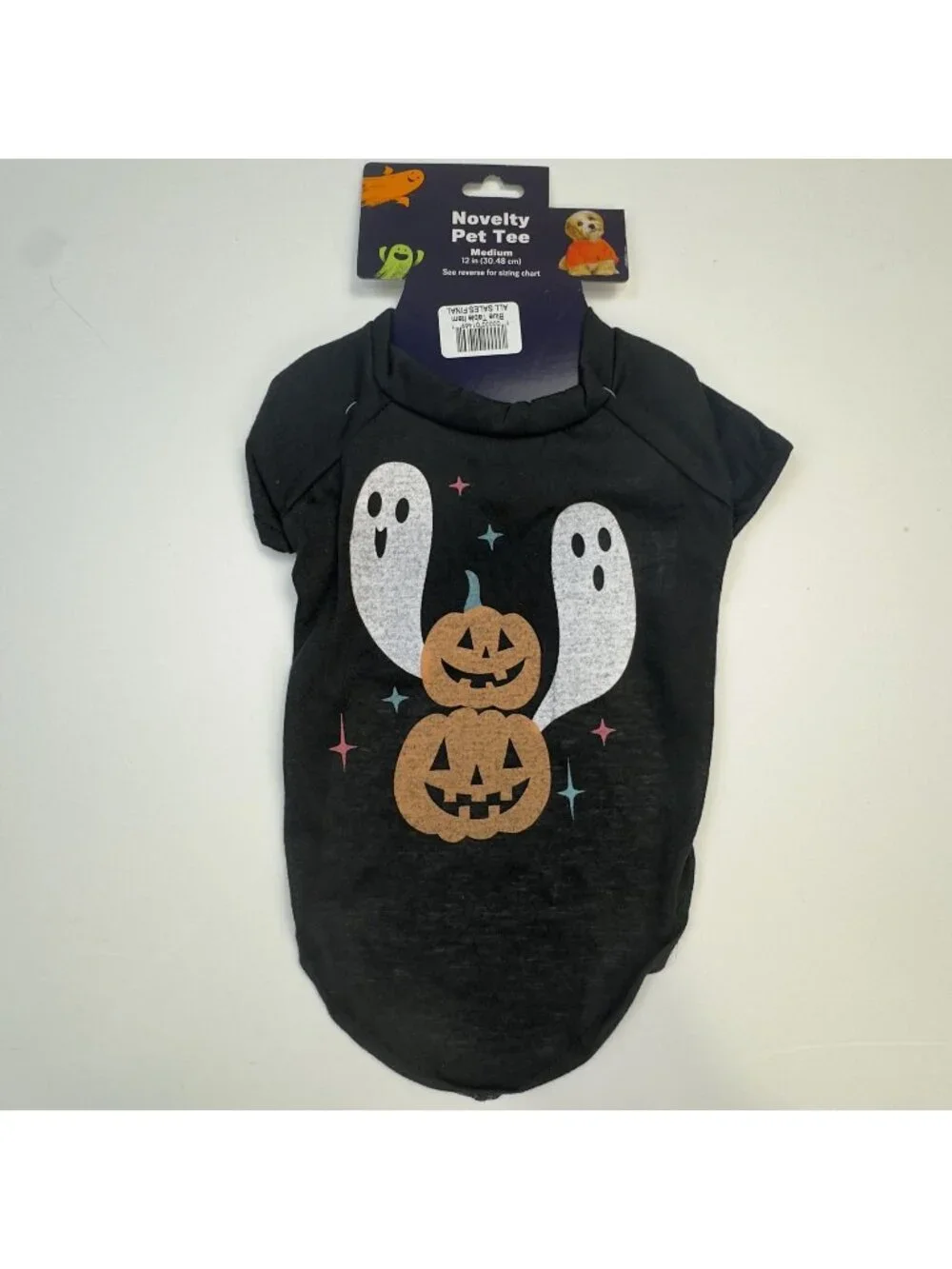 Halloween Ghost and Pumpkin Pet Tee Medium Black Dog Costume Novelty Design NEW